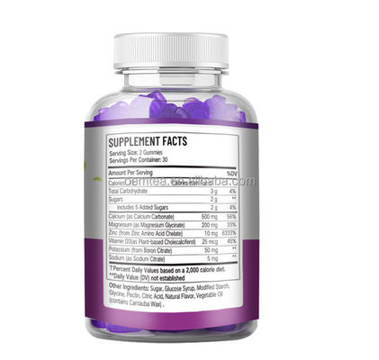 24 Months Shelf Life Calcium D3 Vitamin Magnesium Gummies for Bone Development Support